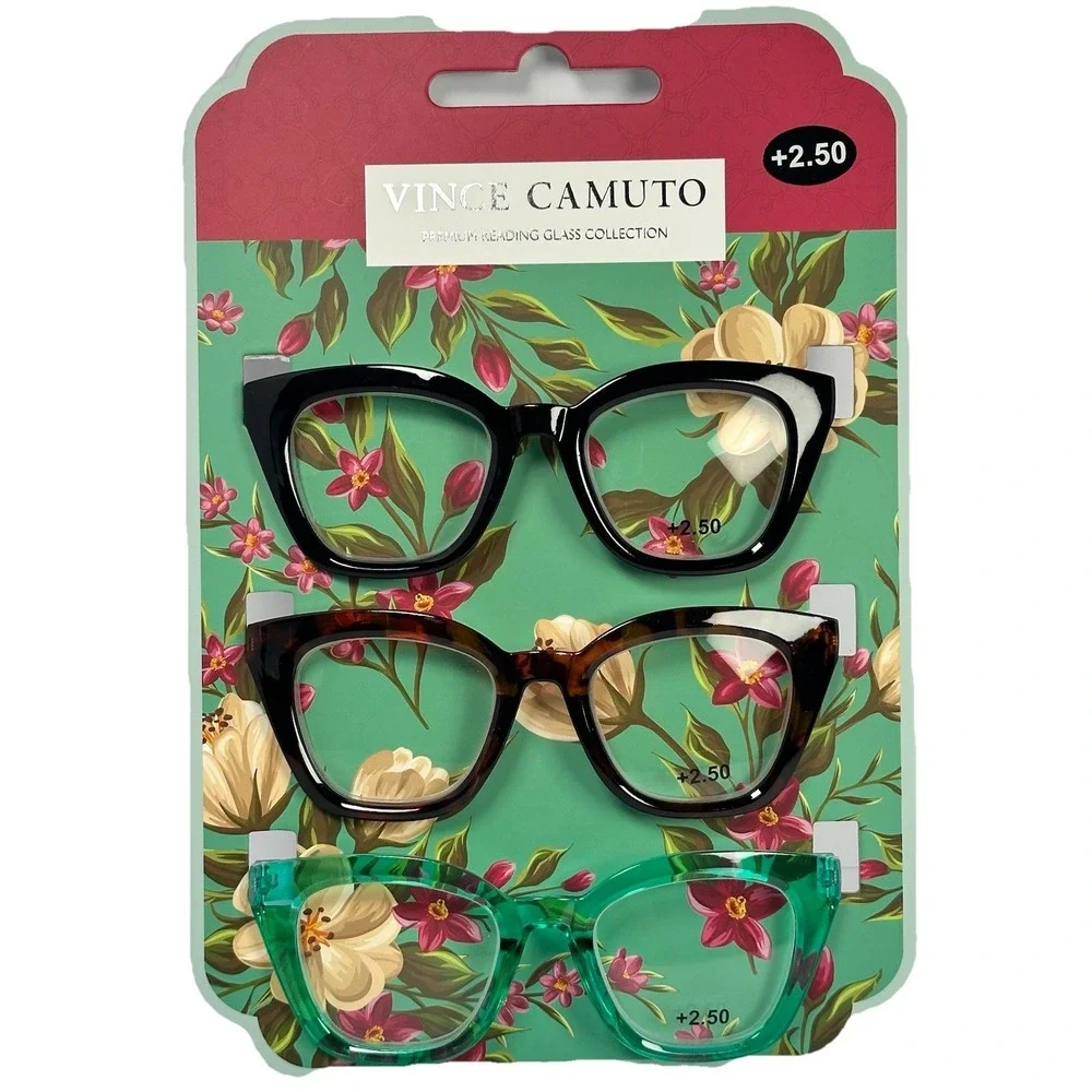 Vince Camuto Cat Eye Reading Glasses 3 Pack +2.50 Floral Fashion Set